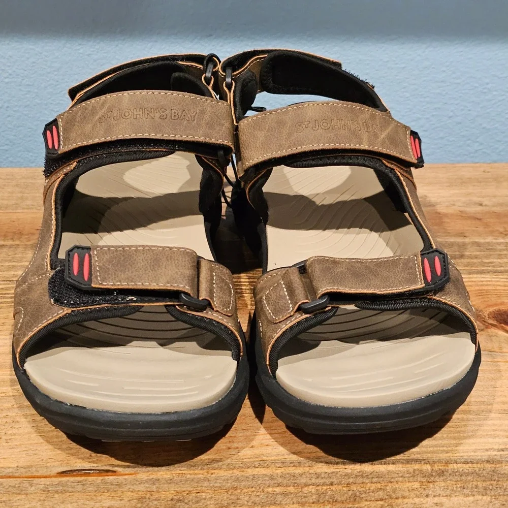 St. Johns Bay Mens Huron Sport Sandals Tan Brown Adjustable Straps 8M